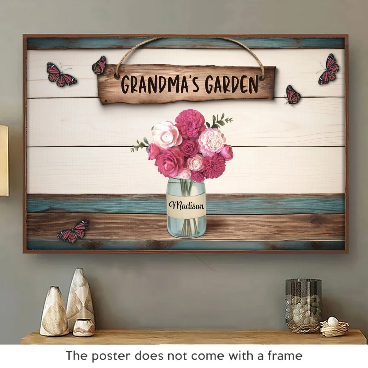 Le Jardin de son Cœur - Affiche horizontale personnalisée pour la famille - Cadeau pour la fête des Mères, maman, grand-mère