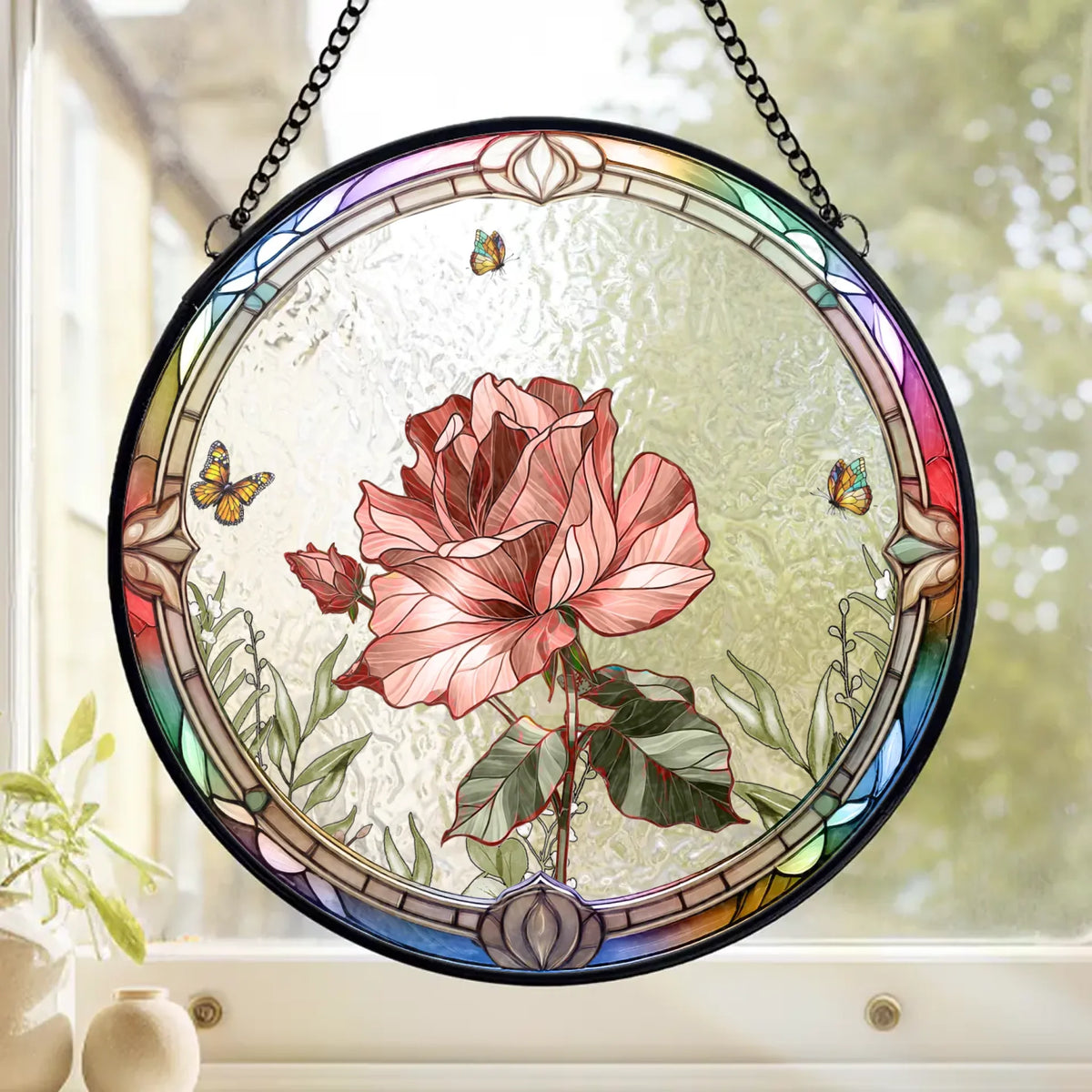 Elle est le soleil dans mon jardin - Attrape-soleil personnalisé à suspendre sur un vitrail familial - Cadeau pour la fête des mères