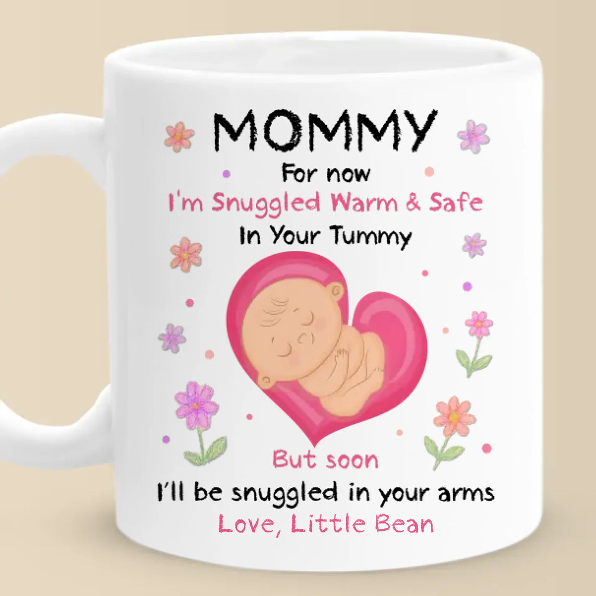 Réchauffer votre ventre, bientôt réchauffer votre monde - Mug personnalisé pour la famille - Fête des Mères, cadeau de baby shower, cadeau pour première maman, nouveau-né