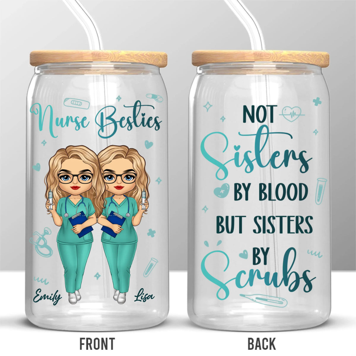 Pas seulement des collègues, des compagnons de bloc opératoire ! Tasse en verre personnalisée pour infirmière, tasse à café glacé ! Cadeau d'appréciation, de remerciement, vie d'infirmière, vie de médecin