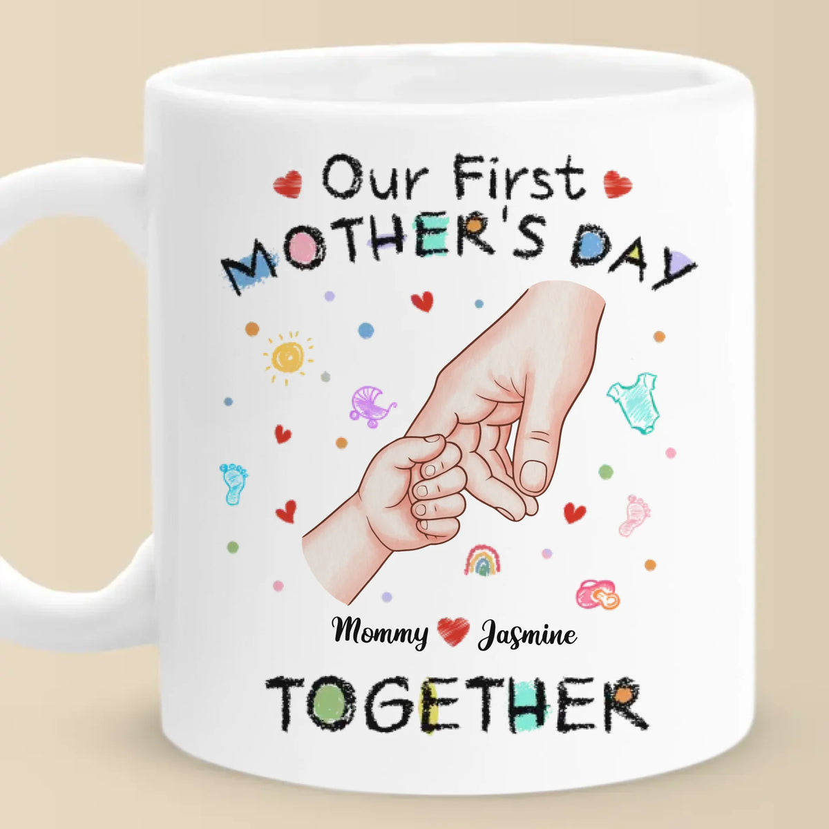 Ta petite main, tout mon cœur - Mug personnalisé pour la famille - Cadeau pour la fête des mères, baby shower, première maman