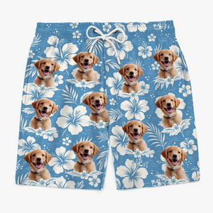 Short de plage hawaïen tropical personnalisé avec photo Pawsitive Island Energy pour chien et chat - Cadeau idéal pour les vacances d'été et les amoureux des animaux