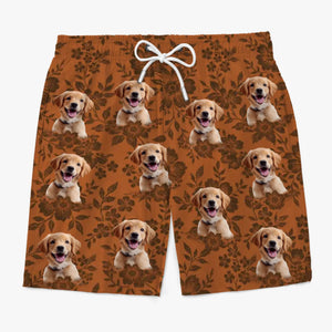 Short de plage hawaïen personnalisé avec photo « Pattes de sable et journées Aloha » pour chien et chat – Cadeau idéal pour les vacances d'été.