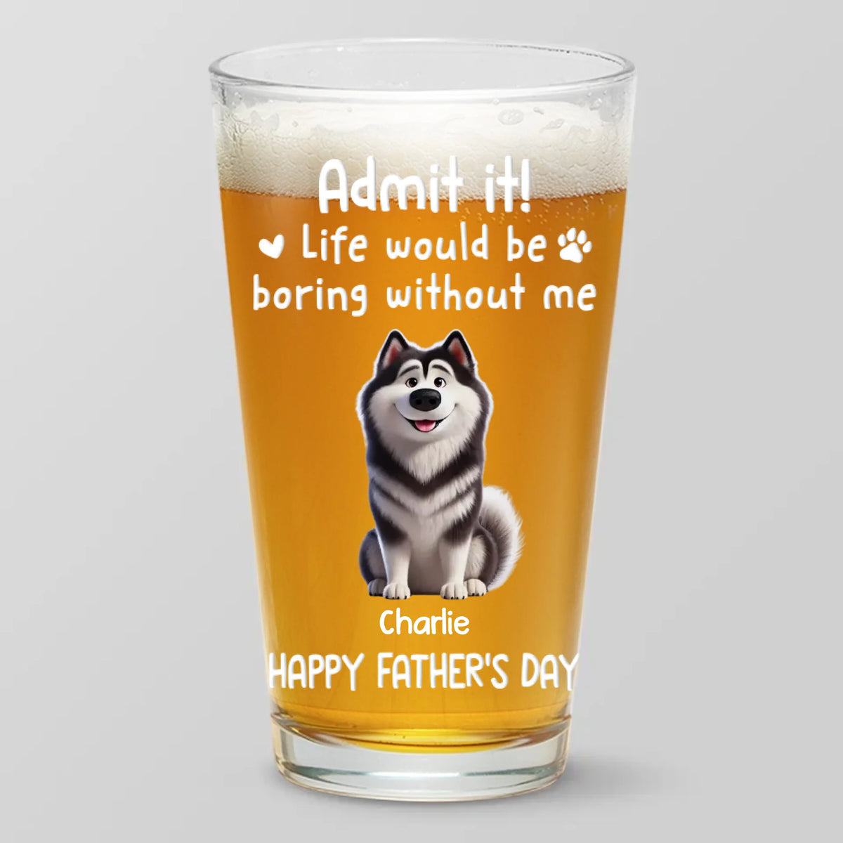 Je t'aime papa - Verre à bière personnalisé pour chien - Fête des pères, cadeau pour les propriétaires d'animaux et les amoureux des animaux