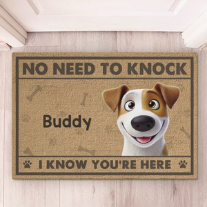 Pas besoin de frapper, notre système de sécurité a des pattes - Tapis décoratif personnalisé pour chien - Cadeau de pendaison de crémaillère pour les propriétaires d'animaux et les amoureux des animaux