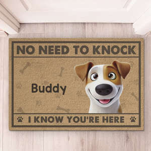 Pas besoin de frapper, notre système de sécurité a des pattes - Tapis décoratif personnalisé pour chien - Cadeau de pendaison de crémaillère pour les propriétaires d'animaux et les amoureux des animaux