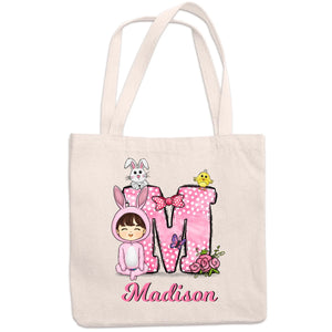 L'alternative idéale au panier de Pâques : sac fourre-tout personnalisé pour toute la famille ; cadeau de Pâques pour les membres de la famille
