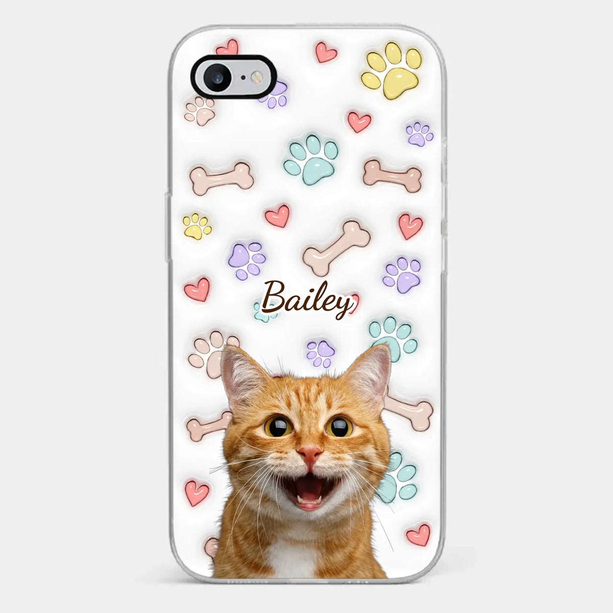 Coque de téléphone transparente personnalisée avec photo « Gardez votre calme et caressez un chat » - Motif 3D gonflable pour chien et chat - Cadeau pour les propriétaires et les amoureux des animaux