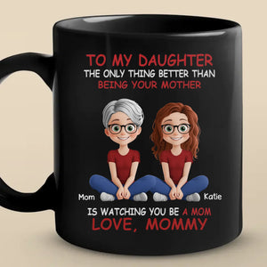 Liés par le cœur, unis par l'amour - Tasse noire personnalisée pour la famille - Cadeau pour la fête des mères, maman, fille