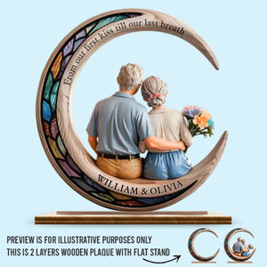 Je t'aime jusqu'à la lune et retour - Plaque en bois personnalisée à 2 couches avec support plat - Cadeau de pendaison de crémaillère pour mari et femme, anniversaire