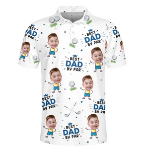 Polo personnalisé avec photo « Meilleur papa sur le green » - Imprimé intégral personnalisé pour la famille - Cadeau pour la fête des pères, les amateurs de sport et les joueurs de sport