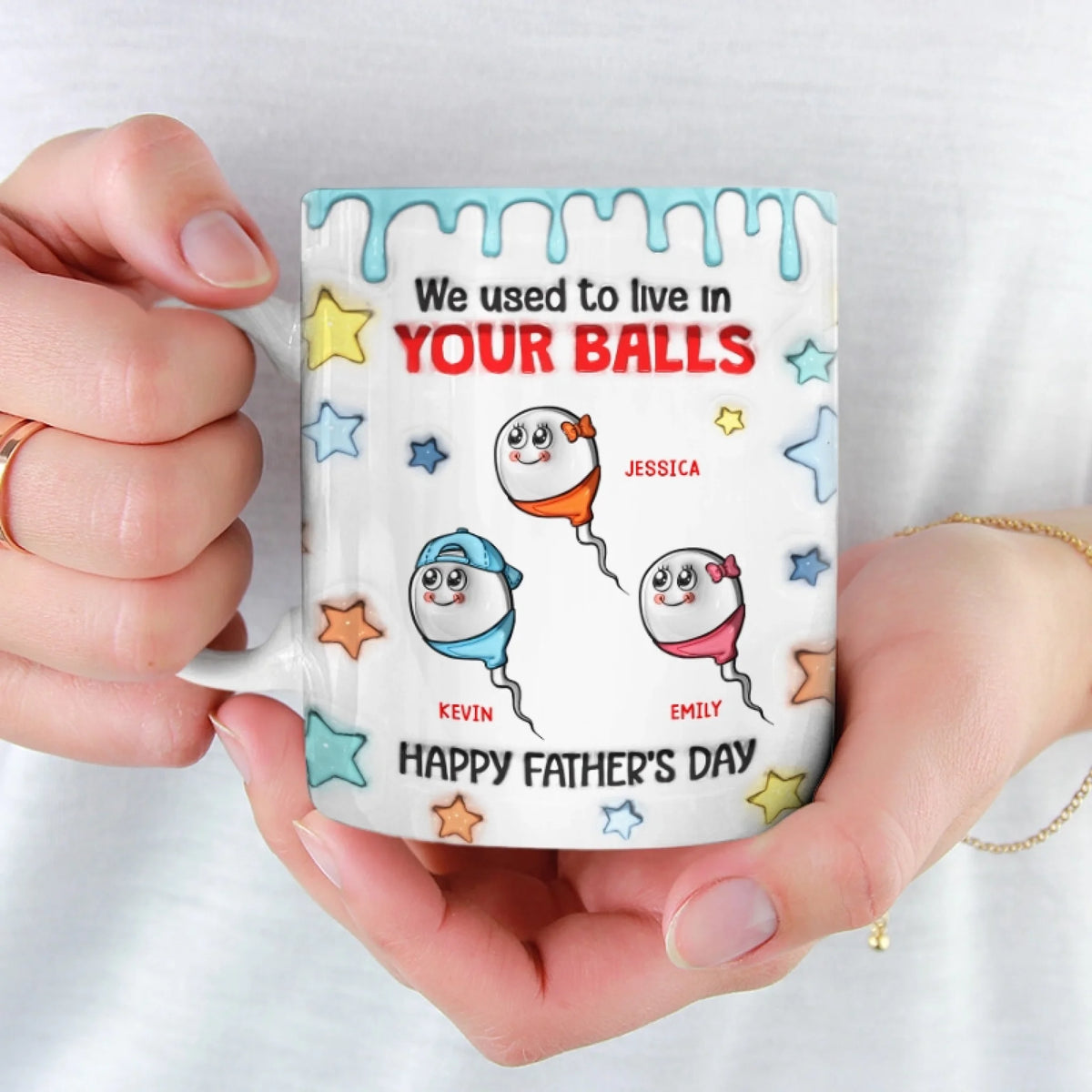 Nous vivions dans tes boules - Mug personnalisé 3D à effet gonflé - Cadeau pour la fête des pères, papa, grand-père