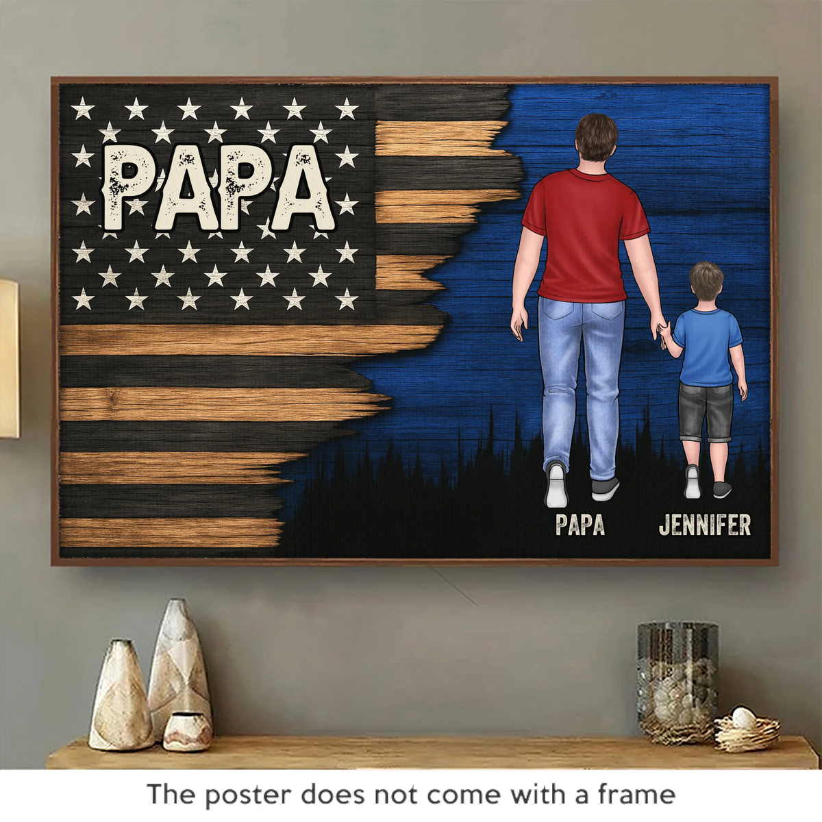 Tenu par vos mains, guidé par votre cœur - Affiche horizontale personnalisée pour la famille - Fête des pères, cadeau pour papa, grand-père