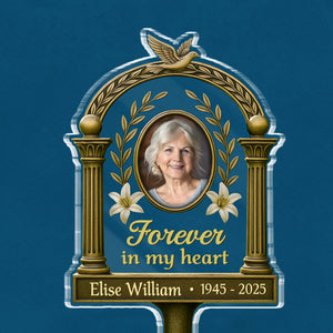 Custom Photo Carried In My Heart - Memorial Personalized Custom Stain Glass Style Acrylic Garden Stake - Sympathy Gift For Family Members