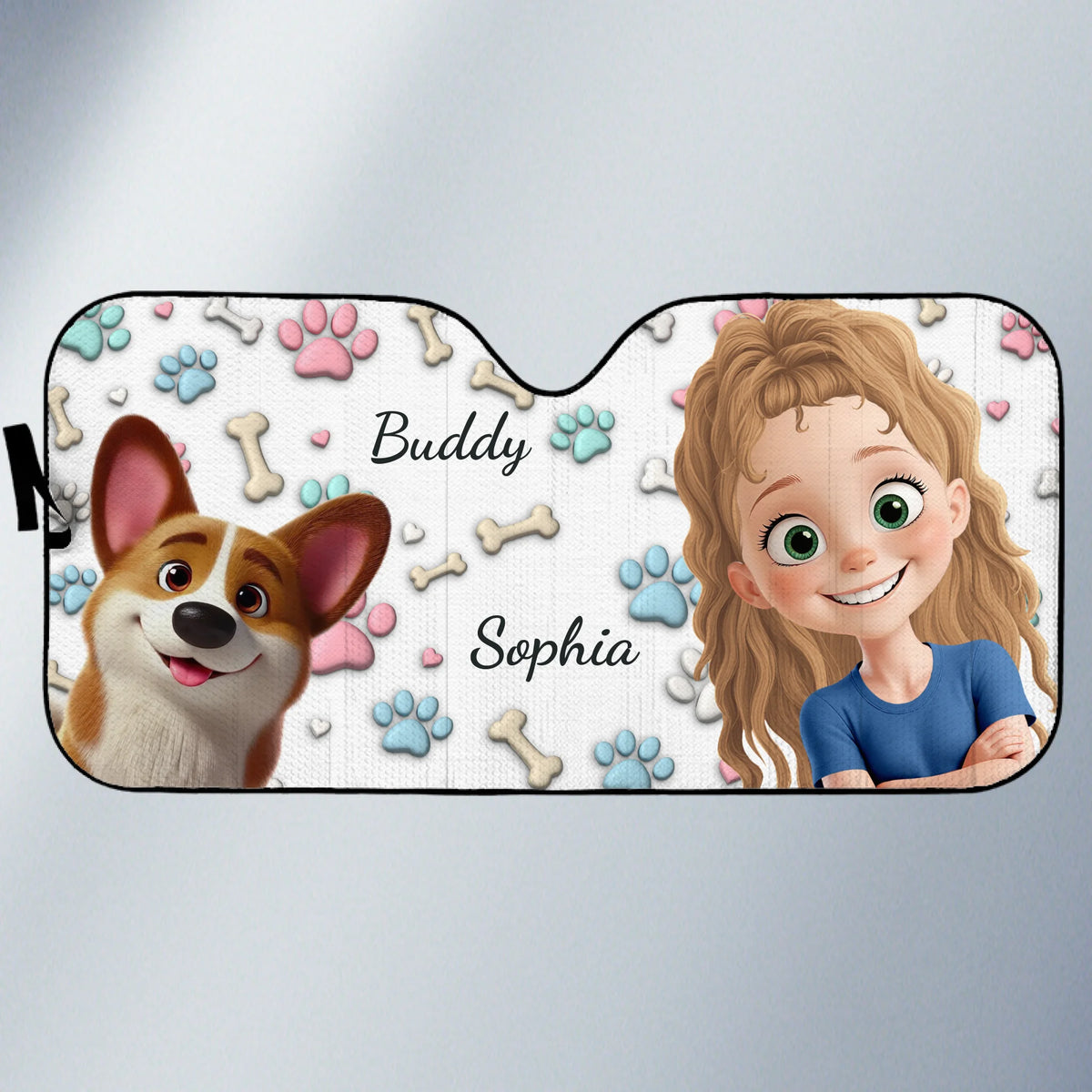 Pare-soleil personnalisé pour pare-brise de voiture, protection de fenêtre de voiture – Cadeaux d'anniversaire personnalisés pour les amoureux des chiens, papas et mamans de chiens – Just Me And The Fluff Squad