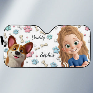 Pare-soleil personnalisé pour pare-brise de voiture, protection de fenêtre de voiture – Cadeaux d'anniversaire personnalisés pour les amoureux des chiens, papas et mamans de chiens – Just Me And The Fluff Squad