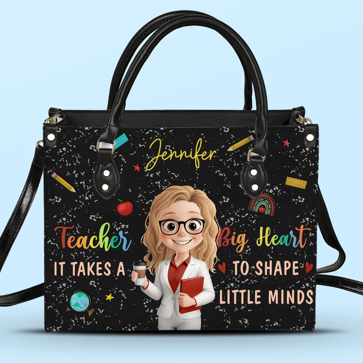 Sac à main en cuir personnalisé - Cadeaux d'anniversaire personnalisés pour enseignants - Enseigner, c'est une affaire de cœur