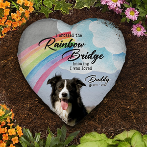 Cadeaux commémoratifs pour animaux de compagnie Rainbow Bridge - Pierre commémorative personnalisée en forme de cœur - Nouveauté, cadeau de condoléances pour les propriétaires d'animaux et les amoureux des animaux AMZ