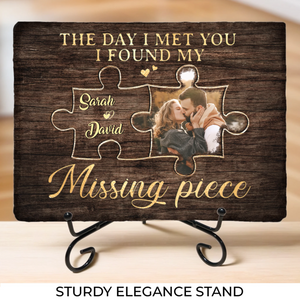 Photo personnalisée « J'ai trouvé la pièce manquante » – Pierre rectangulaire personnalisée avec support pour couple – Cadeau pour mari et femme, anniversaire