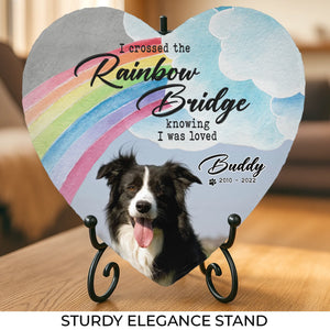 Cadeaux commémoratifs pour animaux de compagnie Rainbow Bridge - Pierre commémorative personnalisée en forme de cœur - Nouveauté, cadeau de condoléances pour les propriétaires d'animaux et les amoureux des animaux AMZ