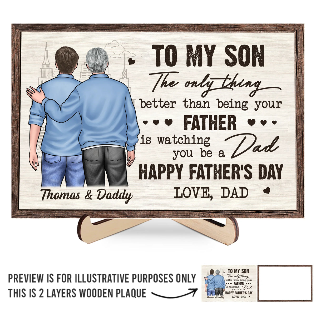À mon fils, avec fierté et amour - Plaque en bois personnalisée à 2 couches avec support - Fête des pères, fête des mères, cadeau pour fils