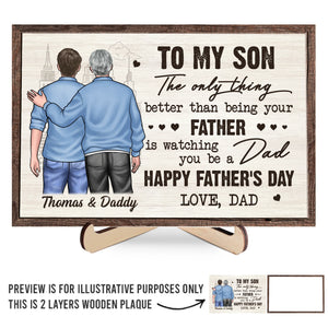 À mon fils, avec fierté et amour - Plaque en bois personnalisée à 2 couches avec support - Fête des pères, fête des mères, cadeau pour fils