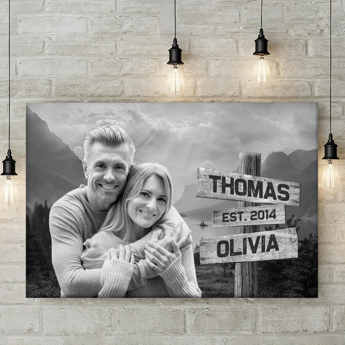Photo personnalisée « Dans tes bras, j'ai trouvé ma maison » - Toile horizontale personnalisée pour couple - Cadeau pour mari et femme, anniversaire