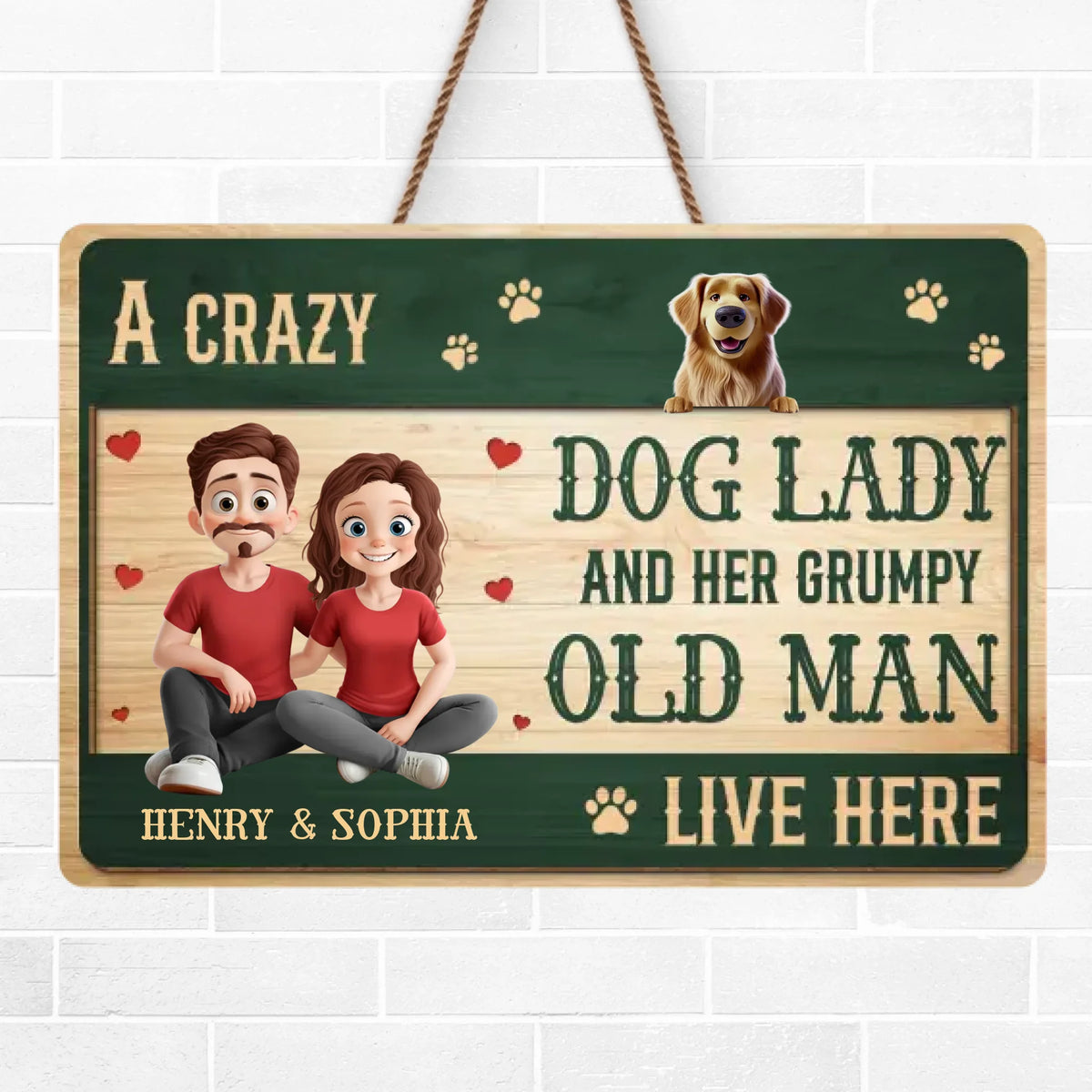 Maison de sécurité et d'amour inconditionnel - Panneau en bois personnalisé pour couple - Cadeau pour mari et femme, anniversaire, propriétaires d'animaux, amoureux des animaux