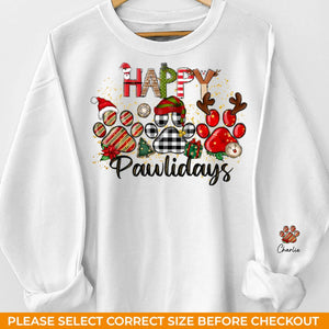 Happy Pawlidays - Dog & Cat Personalized Custom Unisex Sweatshirt With Design On Sleeve - Christmas Gift For Pet Owners, Pet Lovers