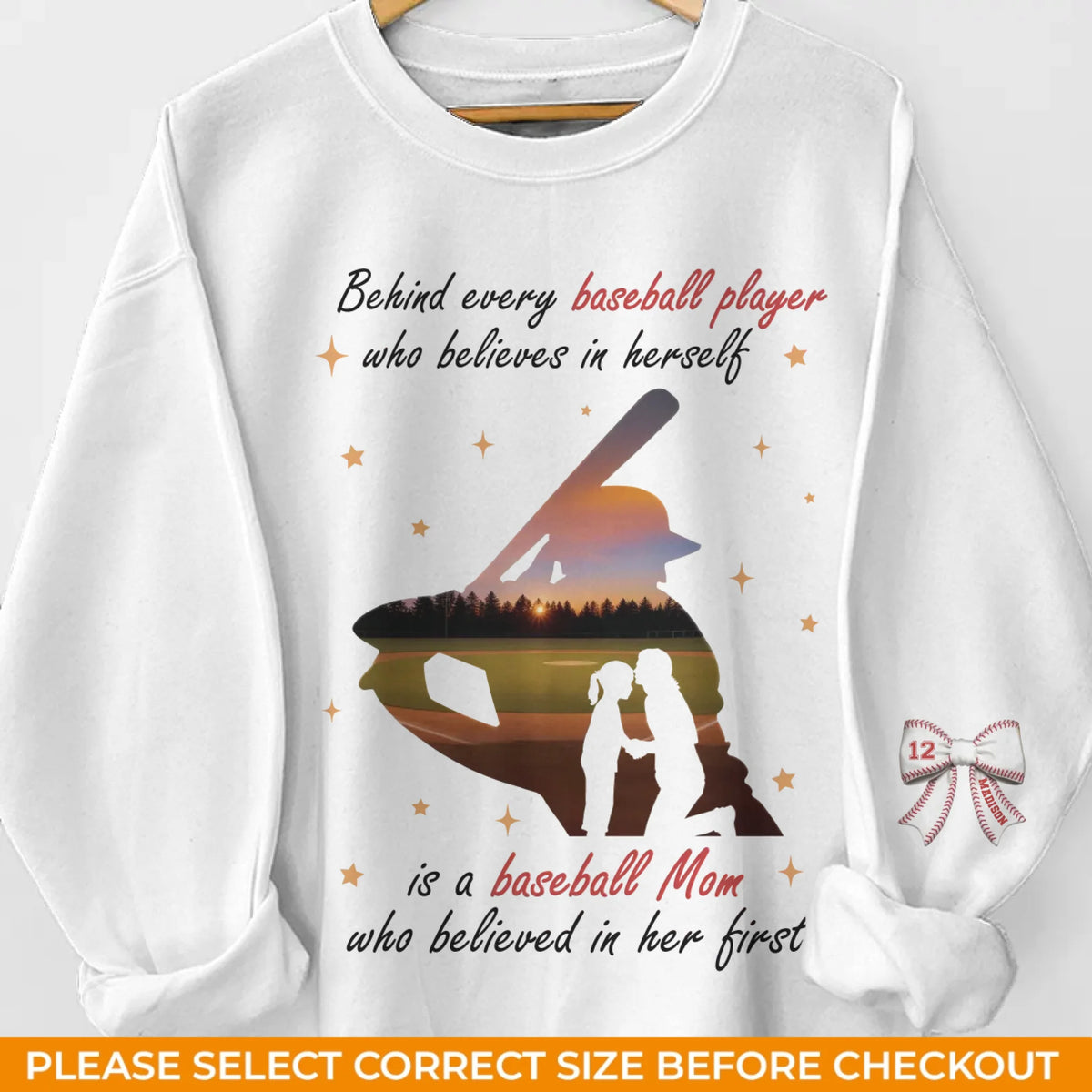 Every Baseball Star Shines With A Mom's Love - Family Personalized Custom Unisex Sweatshirt, Hoodie With Design On Sleeve - Mother's Day, Gift For Mom, Sport Lovers, Sport Players