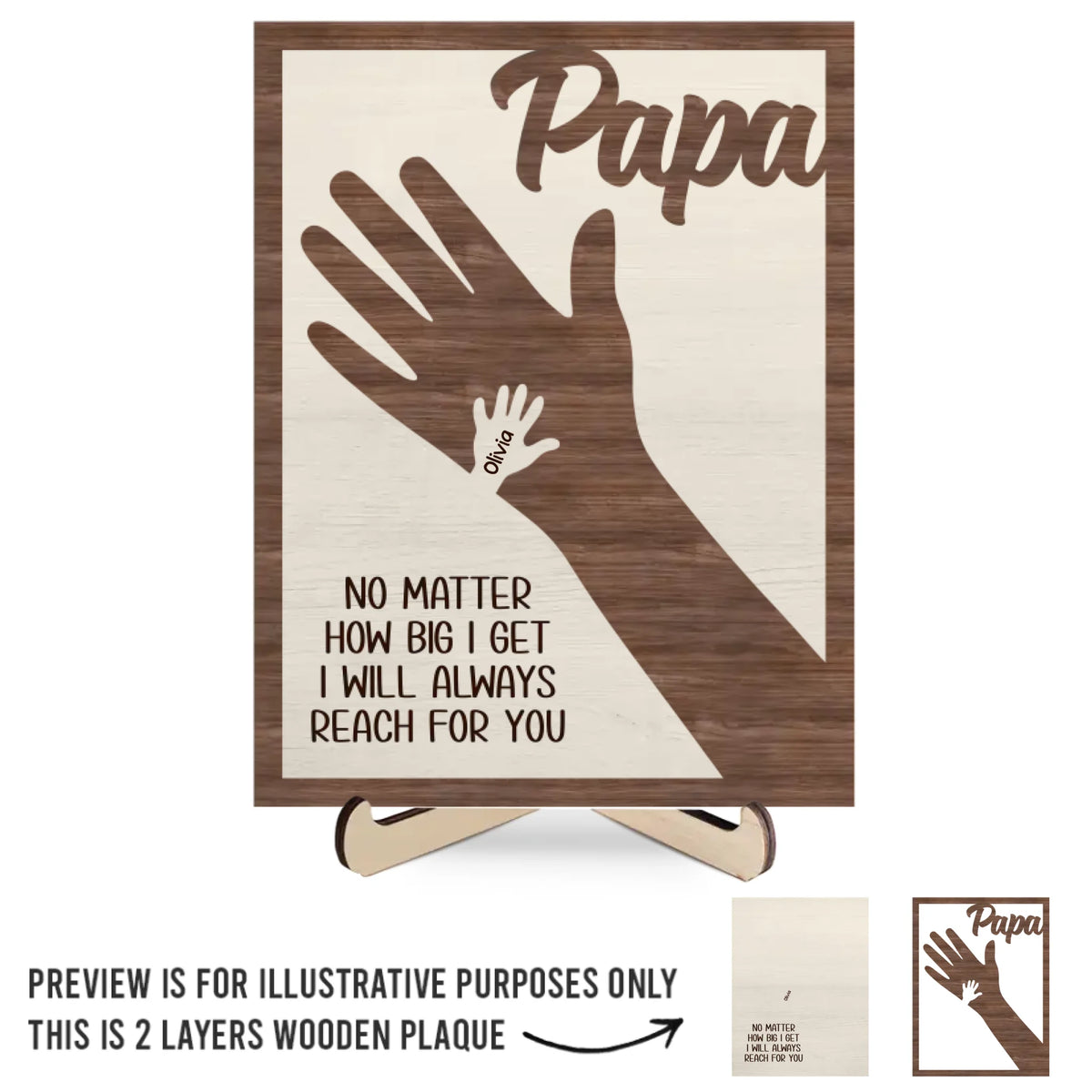 Nous tenons nos mains ensemble et pour toujours - Plaque en bois personnalisée à 2 couches avec support - Fête des pères, cadeau pour papa, grand-père
