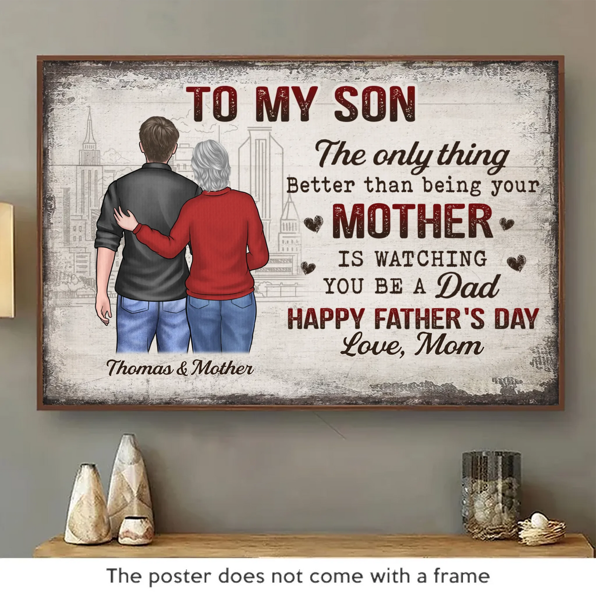 La seule chose qui soit meilleure que d'être ta mère, c'est de te regarder être papa - Affiche horizontale personnalisée pour la famille - Fête des pères, cadeau pour fils