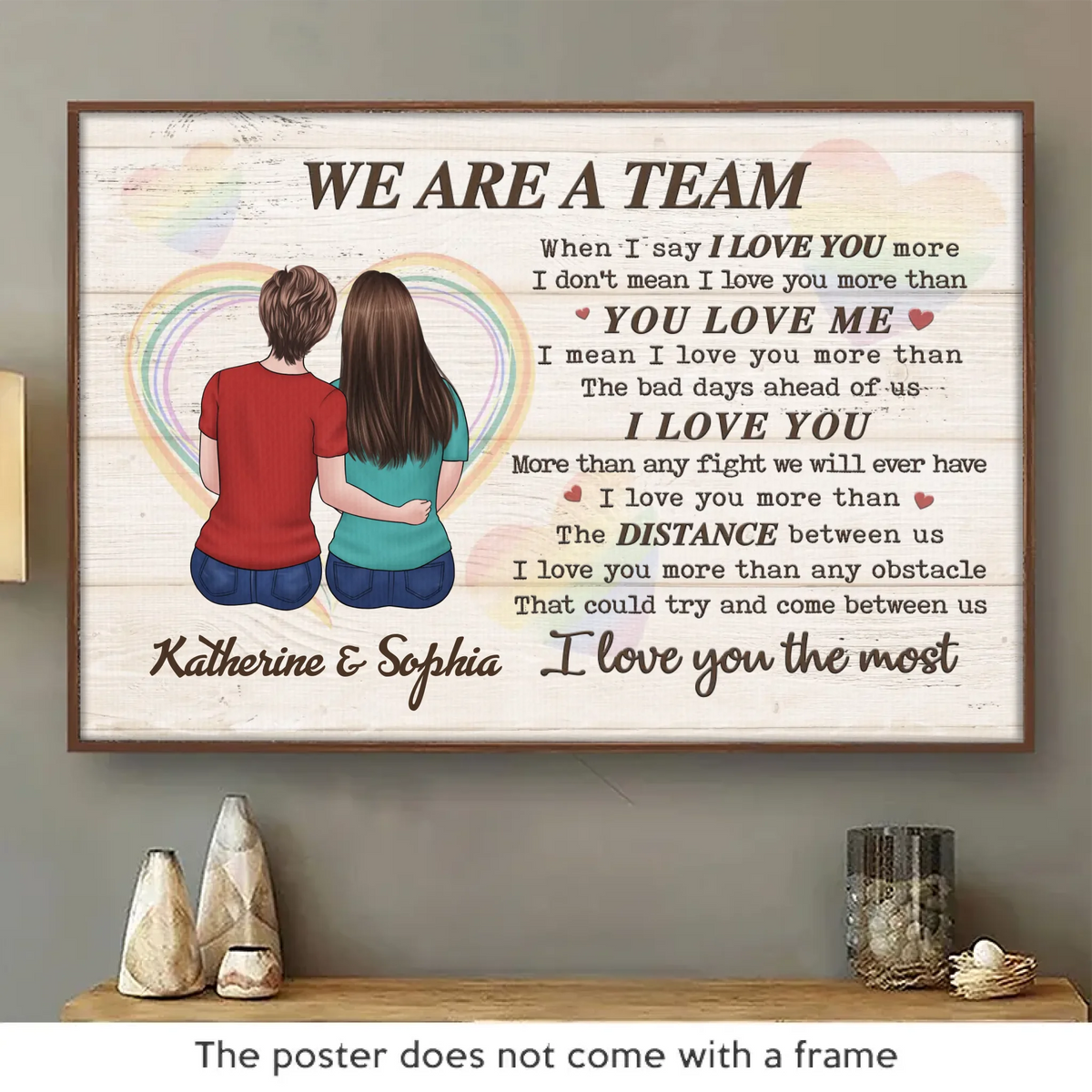 Chaque jour je suis avec toi, je t'aime plus - Affiche horizontale personnalisée pour couple - Cadeau pour mari et femme, anniversaire, LGBTQ+