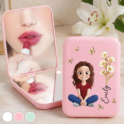 Custom LED Compact Makeup Mirror - Personalized Birthday Gifts For Daughter - Daughter Love Pure And Strong