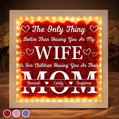 Custom Flower Shadow Box With LED Light - Personalized Anniversary Wedding Gifts For Husband And Wife, Him And Her - My Wife My Everything