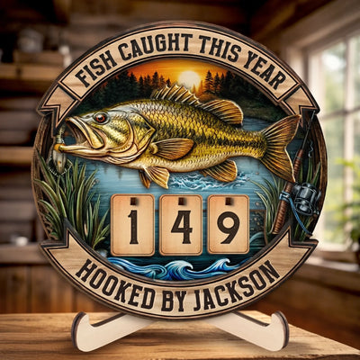 Custom Wooden Tracker Sign - Personalized Birthday Fishing Gifts For Fisherman - Just One More Cast
