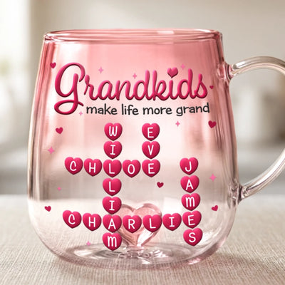 Custom Scrabble Gradient Glass Mug - Personalized Mother's Day Birthday Gifts For Mom, Grandma - Love Multiplied By Grandkids