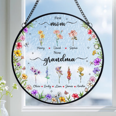 Custom Stained Glass Window Hanging Suncatcher - Personalized Mother's Day Gifts For Mom, Grandma - Two Generations One Love