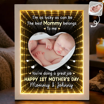 Custom Photo Infinity Mirror Light Box - Personalized Mother's Day Baby Shower, Gender Reveal Gifts For New Moms - First Mother’s Day Together