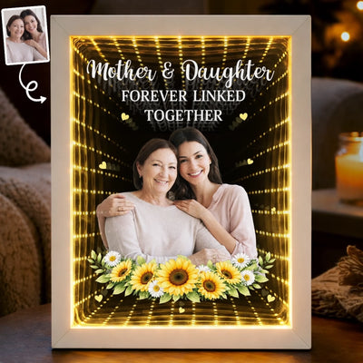Custom Photo Infinity Mirror Light Box - Personalized Mother's Day Birthday Gifts For Mom - A Bond That Lasts Forever