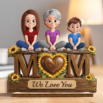 Custom 2-Layered Wooden Plaque - Personalized Mother's Day Birthday Gifts For Mom - Sunflowers And Sweet Moments