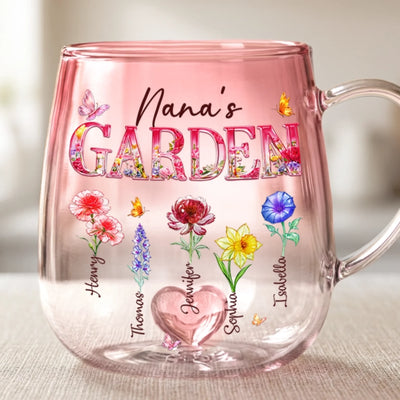 Custom Gradient Glass Mug - Personalized Birthday Gifts For Mom, Grandma - Forever In Bloom, Grandma