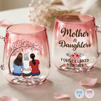 Custom Gradient Glass Mug - Personalized Mother's Day Birthday Gifts For Mom, Daughter - Connected By Heart, Not Distance