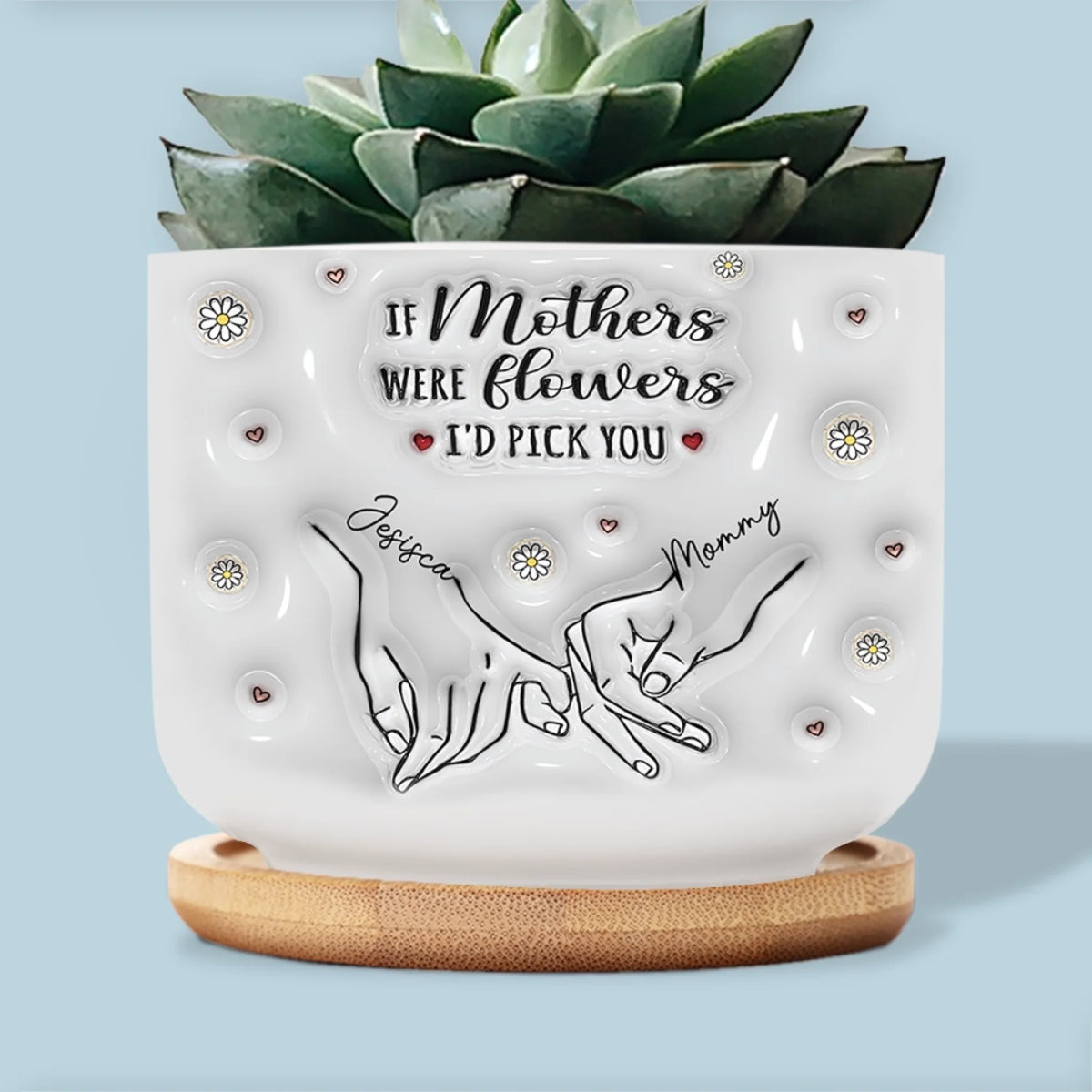 Si les mères étaient des fleurs – Pot de fleurs en céramique personnalisé avec effet gonflable 3D imprimé pour décoration d'intérieur – Cadeau de pendaison de crémaillère pour maman