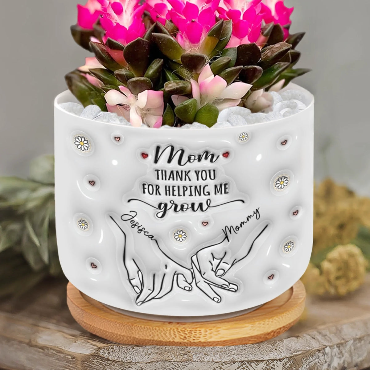 Si les mères étaient des fleurs – Pot de fleurs en céramique personnalisé avec effet gonflable 3D imprimé pour décoration d'intérieur – Cadeau de pendaison de crémaillère pour maman
