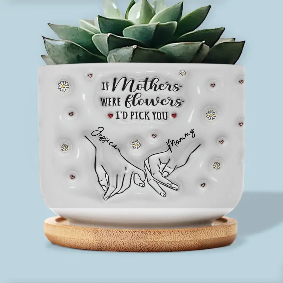 Si les mères étaient des fleurs – Pot de fleurs en céramique personnalisé avec effet gonflable 3D imprimé pour décoration d'intérieur – Cadeau de pendaison de crémaillère pour maman