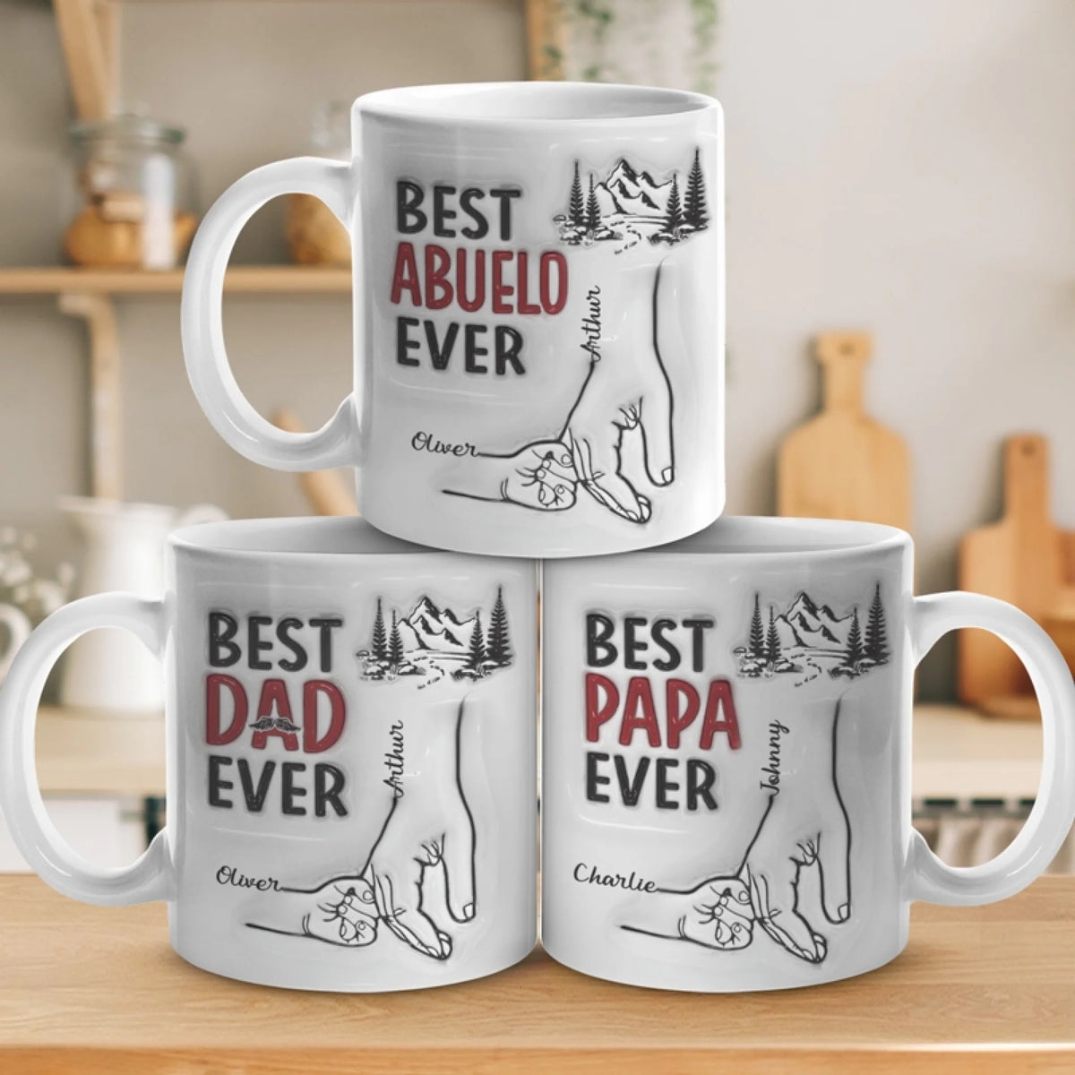 Meilleur papa du monde - Mug personnalisé avec effet gonflable en 3D - Cadeau pour la fête des pères, papa ou grand-père