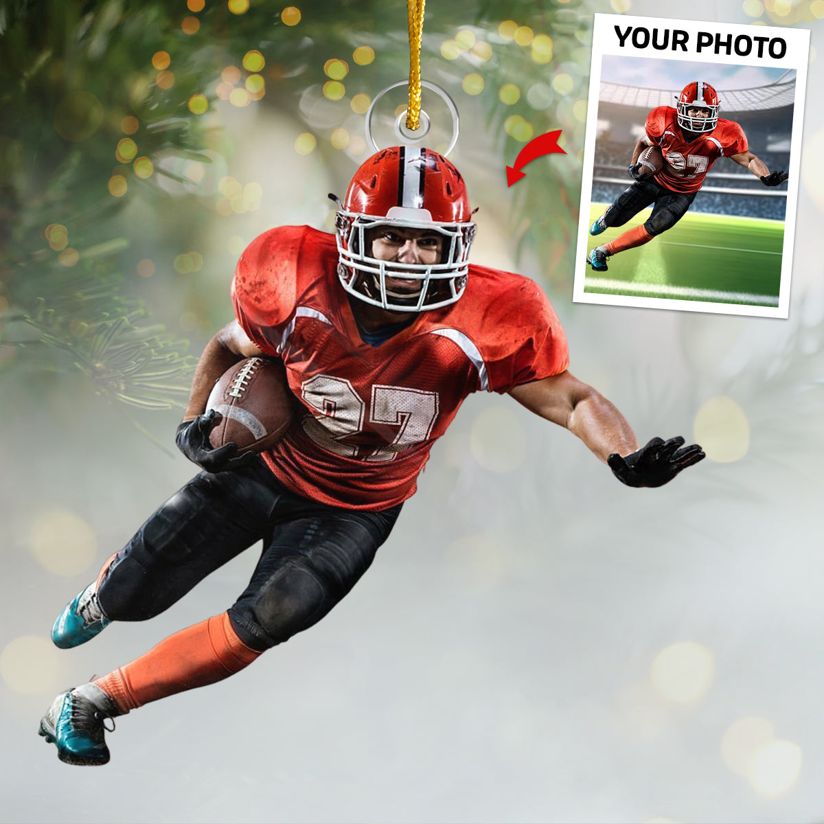 Décoration de football américain personnalisée avec photo 2023 - Décoration sportive personnalisée - Acrylique de forme personnalisée - Cadeau de Noël pour les joueurs de football et les amateurs de football américain