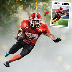 Décoration de football américain personnalisée avec photo 2023 - Décoration sportive personnalisée - Acrylique de forme personnalisée - Cadeau de Noël pour les joueurs de football et les amateurs de football américain
