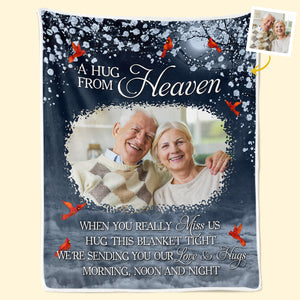 Photo personnalisée Je t'envoie un câlin du ciel - Couverture personnalisée commémorative - Cadeau de Noël, cadeau de condoléances pour les membres de la famille